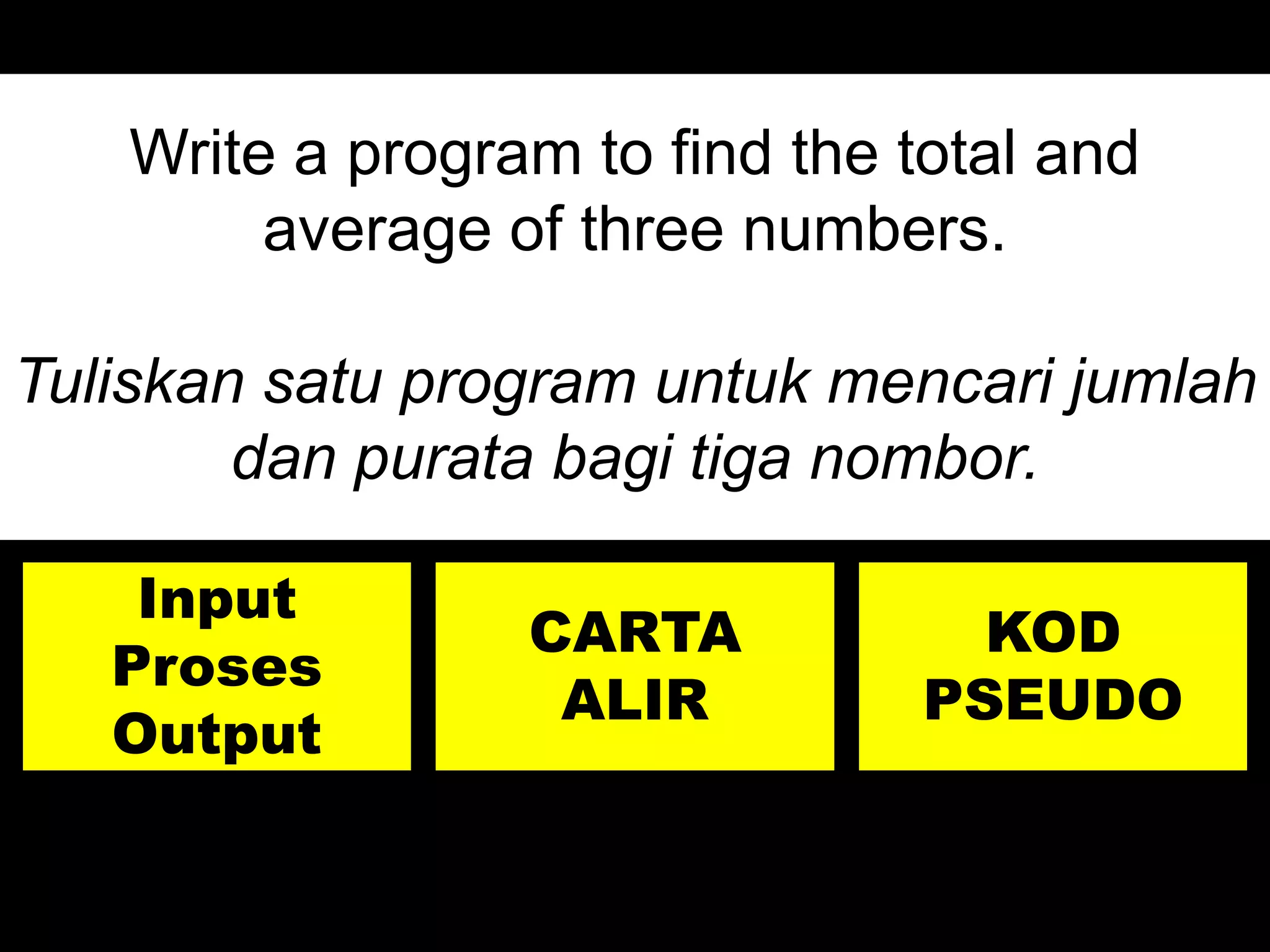 Cara kerja input/proses/output, flowchart, pseudo | PPTX