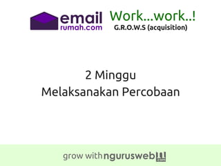 grow with
G.R.O.W.S (acquisition)
Work...work..!
2 Minggu
Melaksanakan Percobaan
 