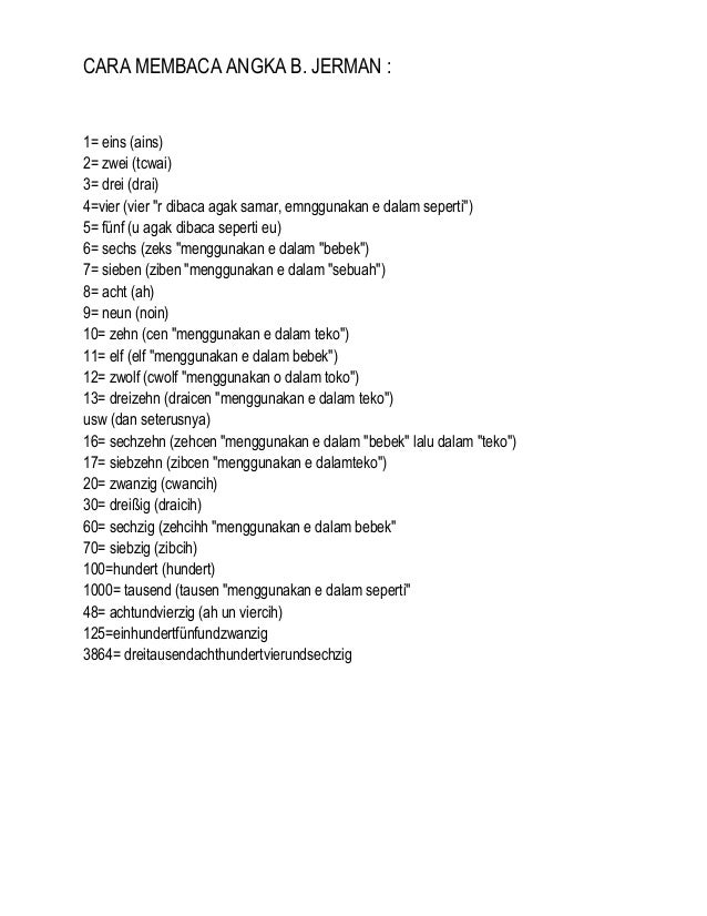 Cara membaca angka b. jerman