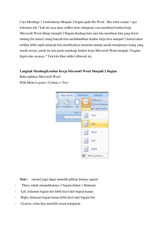 Cara membuat 2 halaman dalam 1 lembar di word
