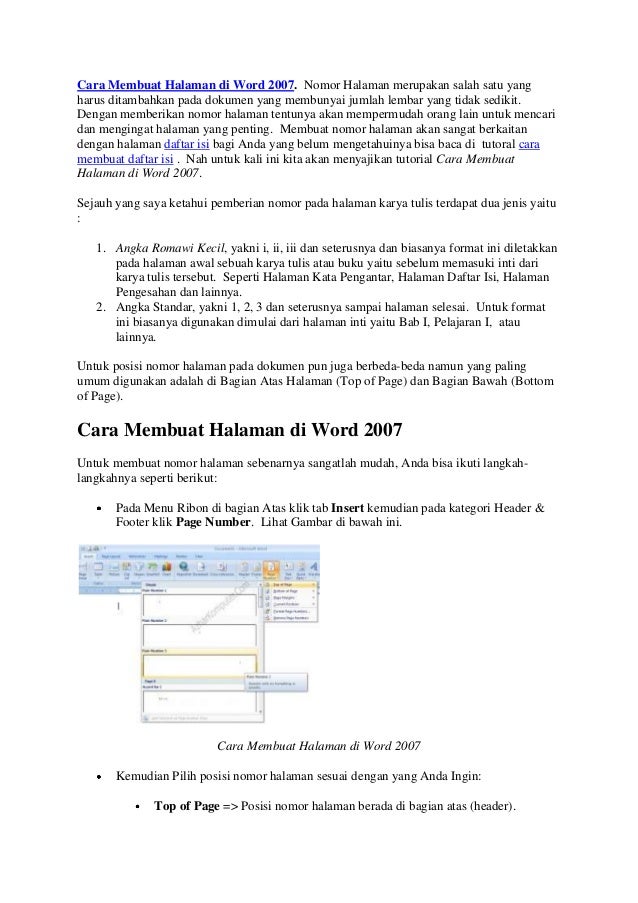 Cara membuat halaman pada makalah di word 2007