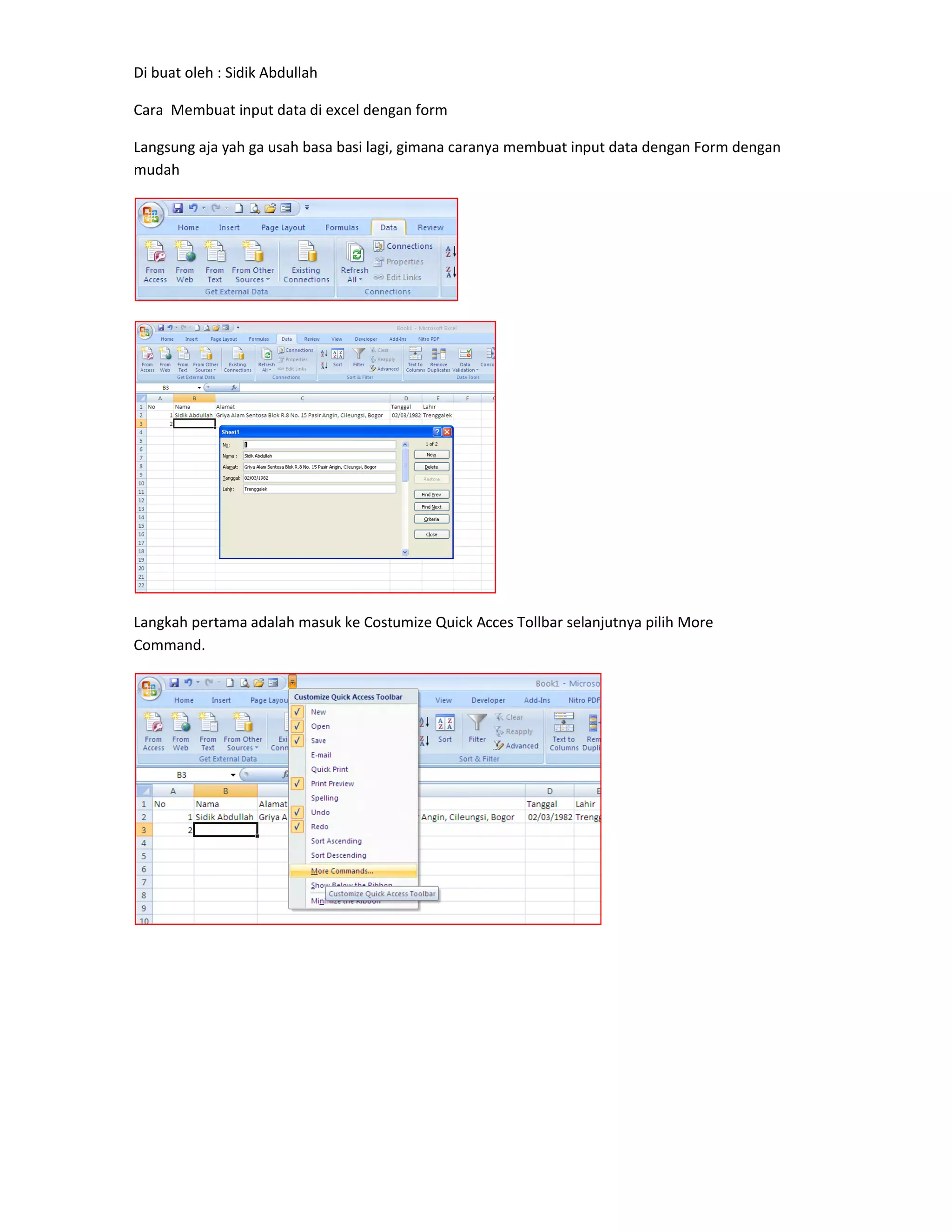 Cara membuat input data di excel dengan form | PDF