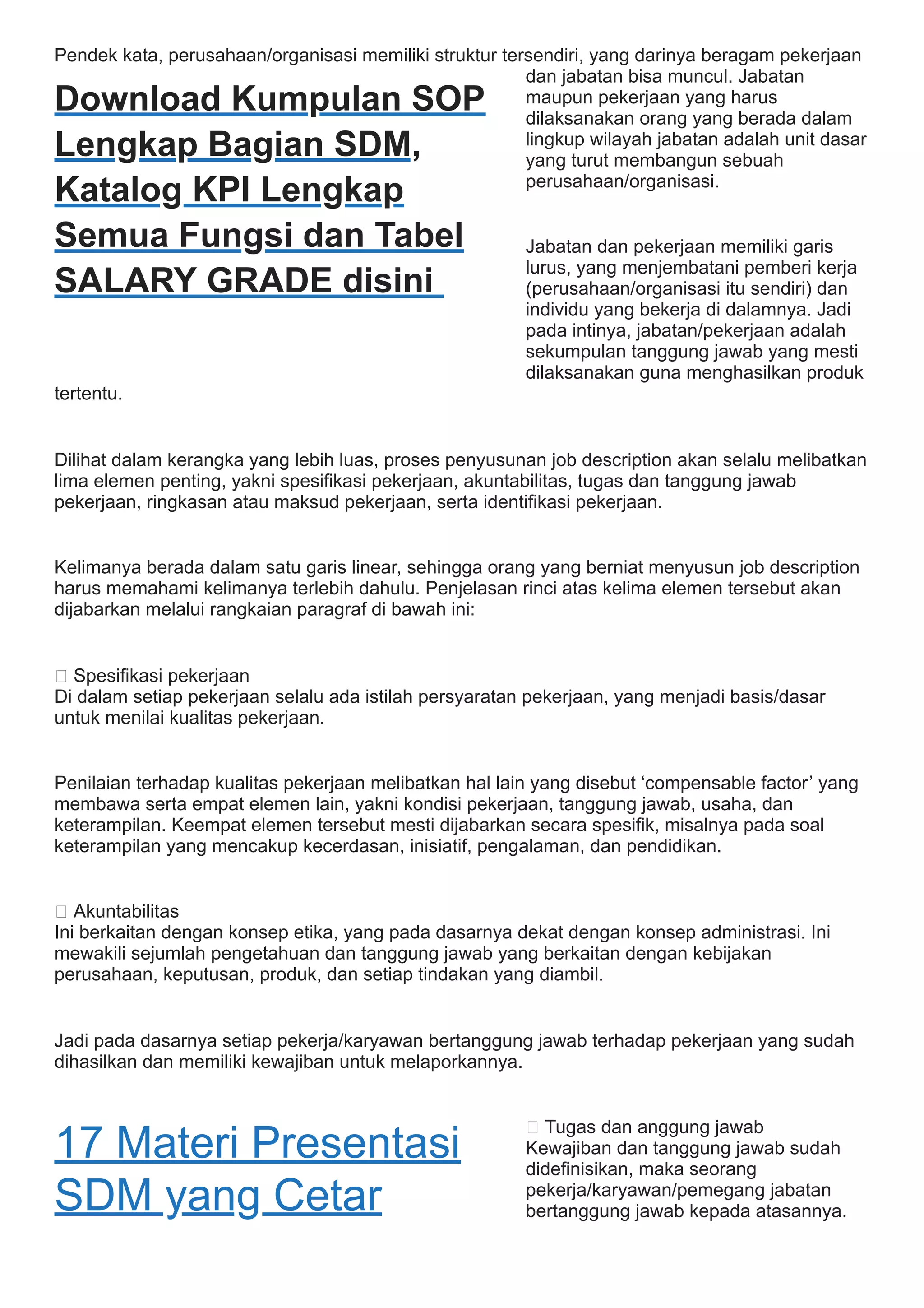 job des atau uraian jabatan atau job description | PDF