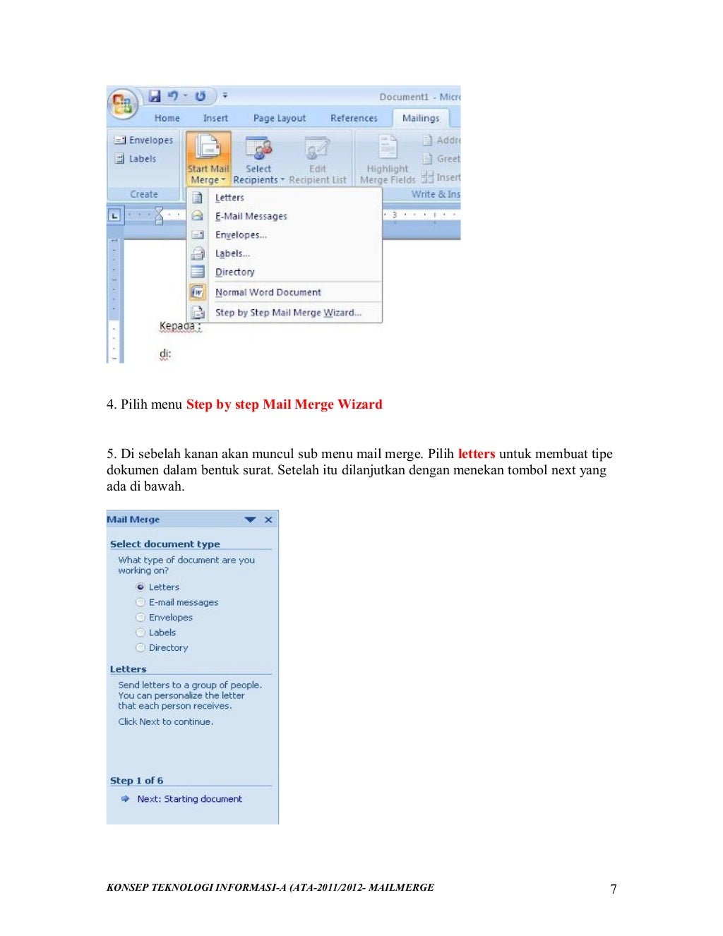 Cara membuat mail merge di word 2007