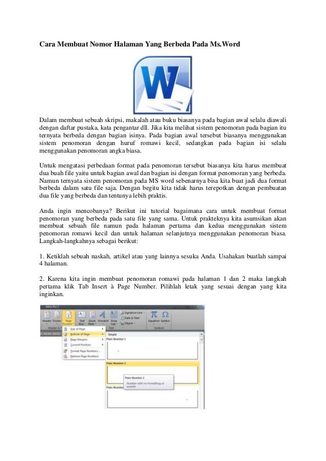 Cara membuat penomoran halaman yang berbeda pada word 2007