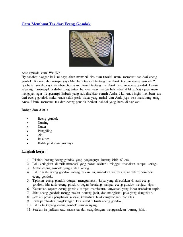 Cara Membuat Tas Dari Eceng Gondok