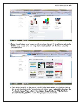 NORAISYAH HUSNA AFANDI
9. Pada wizard kedua, anda harus memilih template site dari 40 template yang tersedia.
Pilihlah yan...