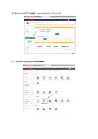 10. Selanjutnya, klik ” Database” seperti yang tertera di bawah ini
11. Langkah selanjutnya klik “Auto Installer”