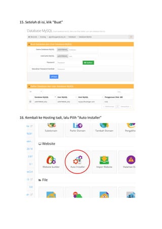 15. Setelah di isi, klik “Buat”
16. Kembali ke Hosting tadi, lalu Pilih “Auto Installer”
 
