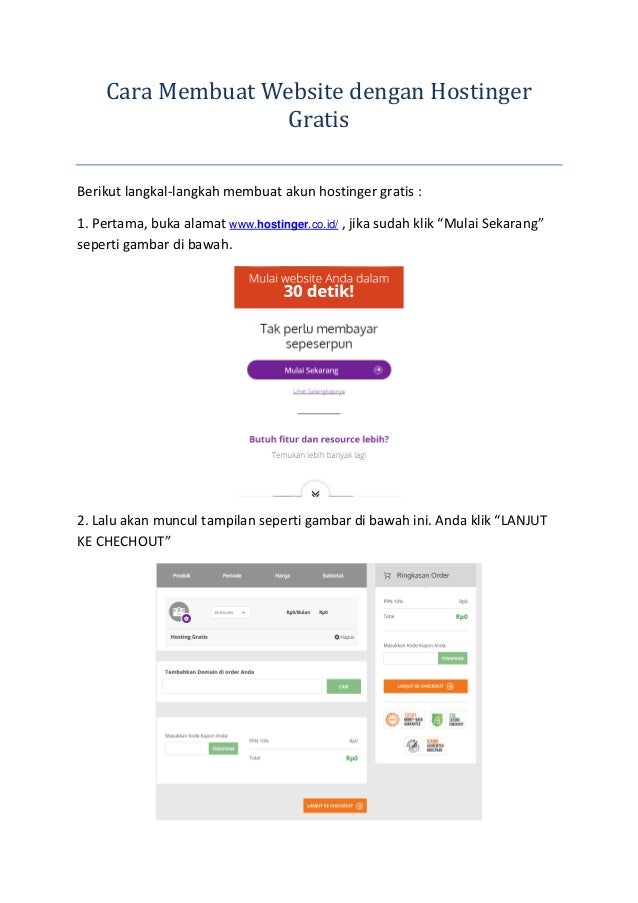 Cara hosting gratis di hostinger