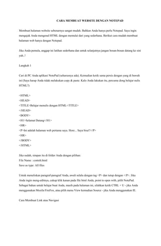 Cara membuat website dengan notepad | DOCX