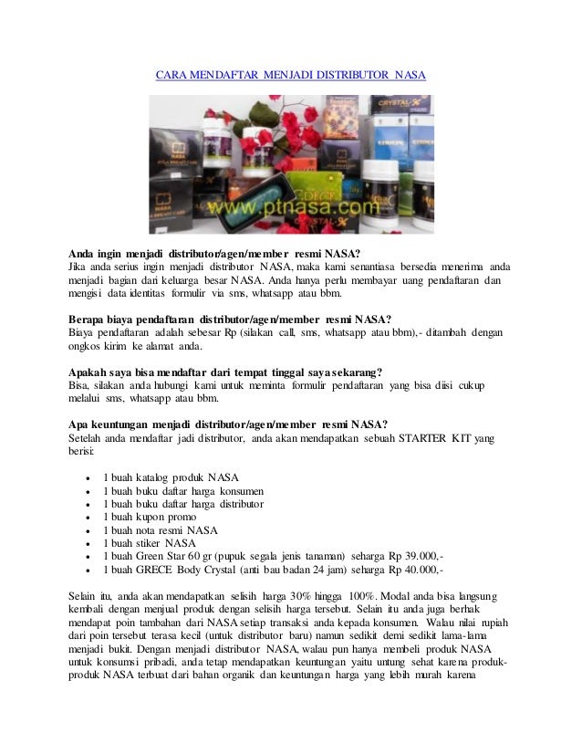 Cara Mendaftar Menjadi Distributor Produk Nasa Denpasar Bali