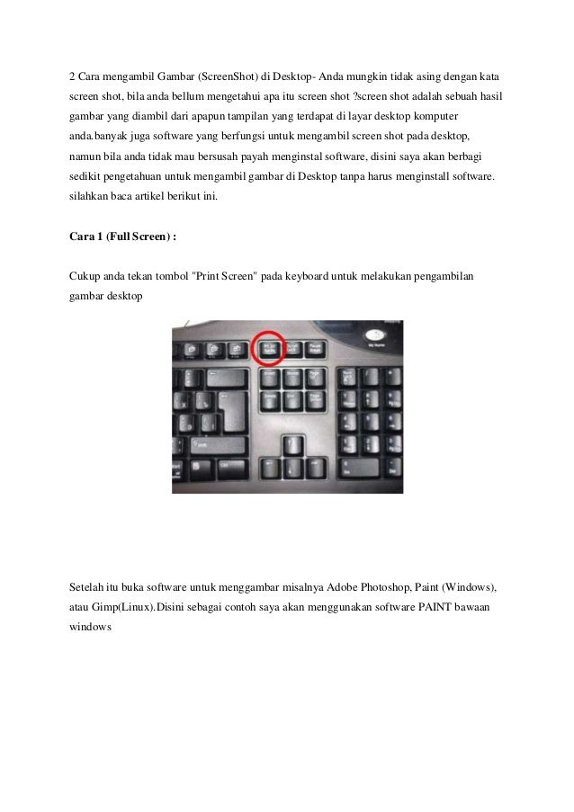 Cara mengambil gambar (screen shot) di desktop