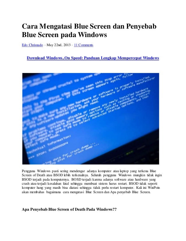 Cara Memperbaiki Blue Screen Pada Komputer - Simak Gambar 