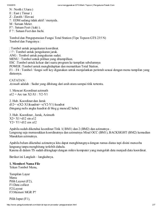 Cara menggunakan gts merk topcon pengukuran tanah