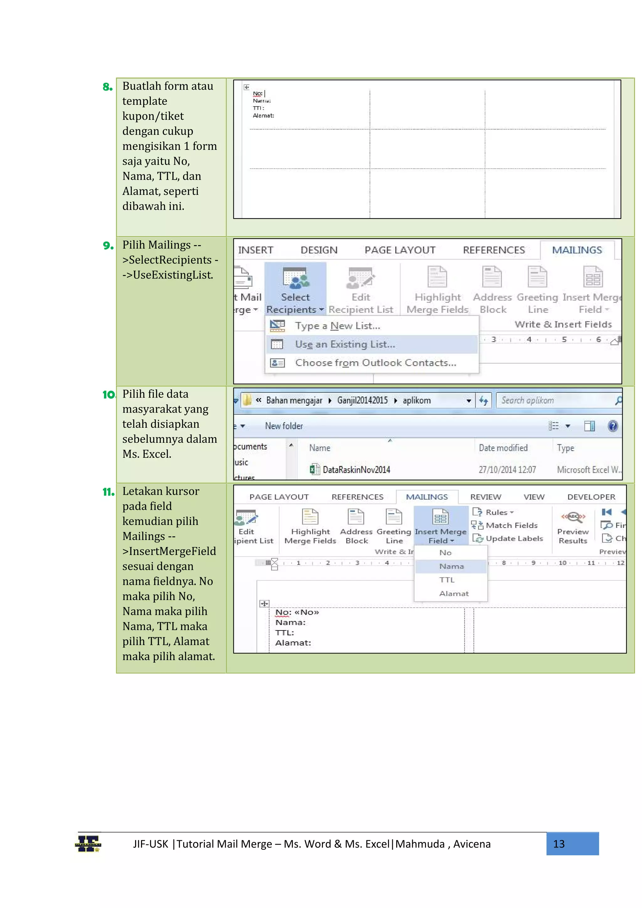 Tutorial Mail Merge Ms Word dan Ms Excel | PDF
