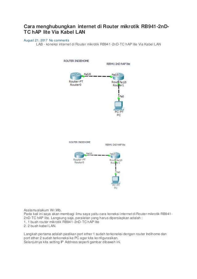 Cara Menghubungkan Internet Di Router Mikrotik Rb941