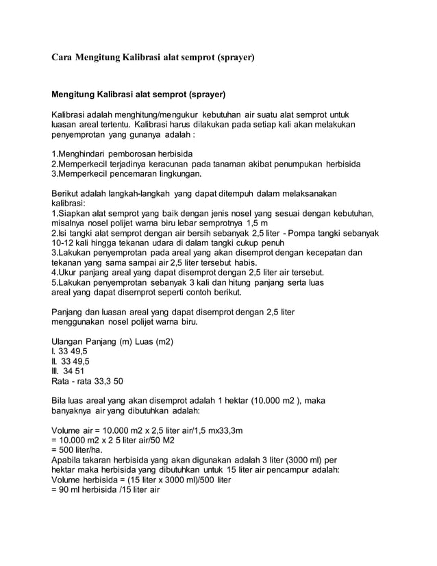 Cara Mengitung Kalibrasi Alat Semprot