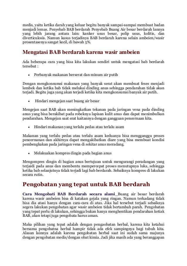 Cara Mengobati Bab Keluar Darah Cara mengobati bab berdarah secara alami
