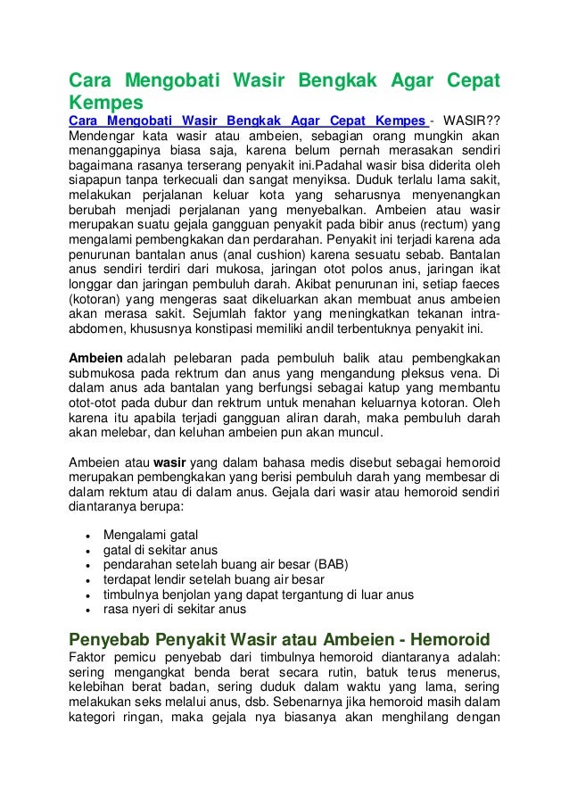 Cara mengobati wasir bengkak agar cepat kempes Cara mengobati wasir bengkak agar cepat kempes
