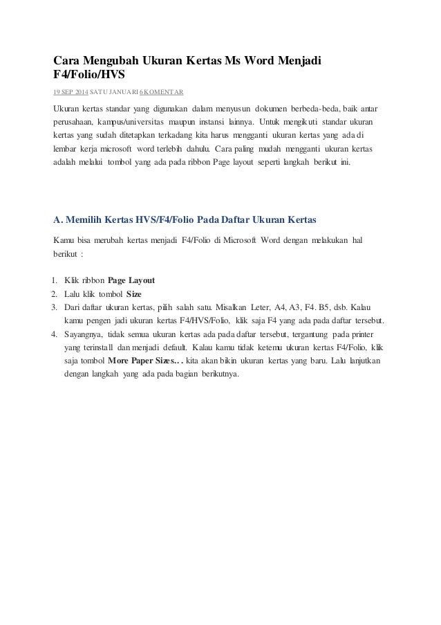 Cara mengubah ukuran kertas ms word menjadi f4 Cara mengubah ukuran kertas ms word menjadi f4