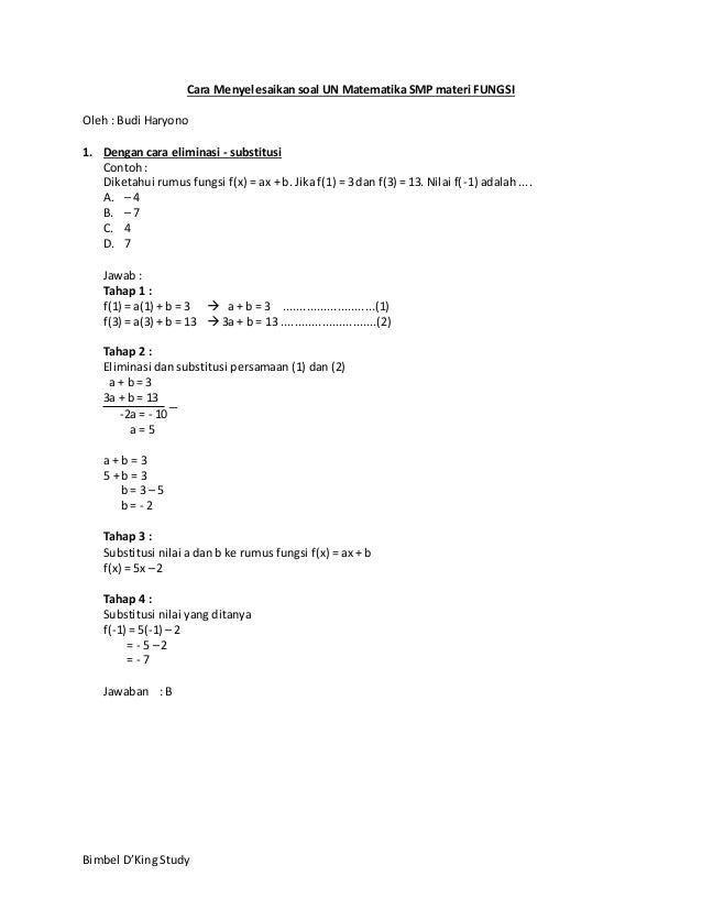 Soal Un Materi Fungsi Smp