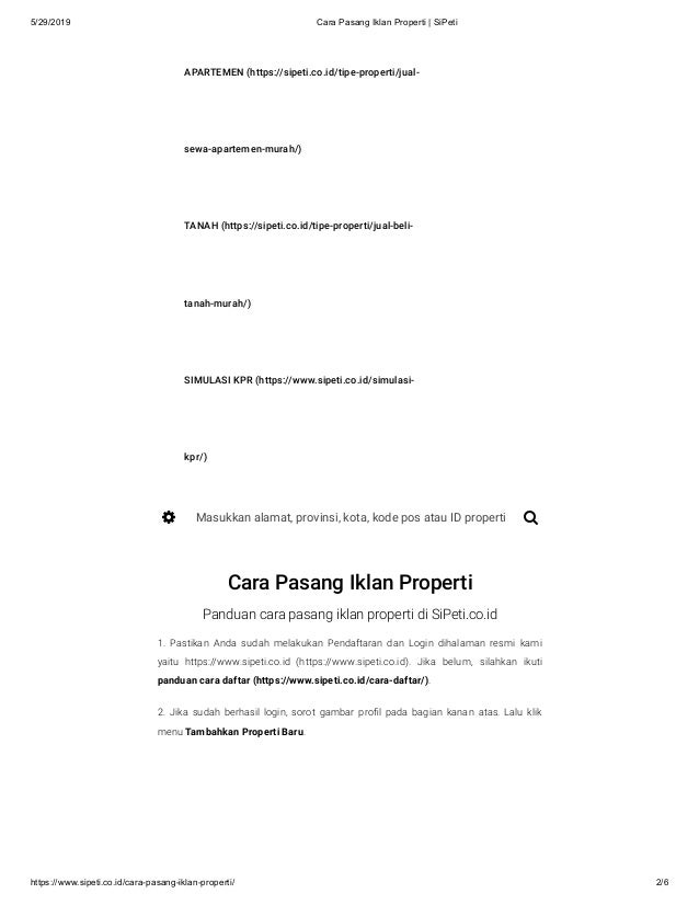 Cara Pasang Iklan Properti Di Sipeti Co Id