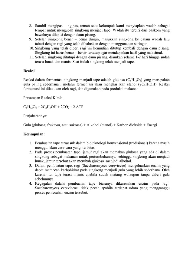 Cara pembuatan tape singkong | DOCX