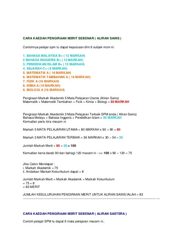 Cara Pengiraan Gred Merit Spm 2010 2011