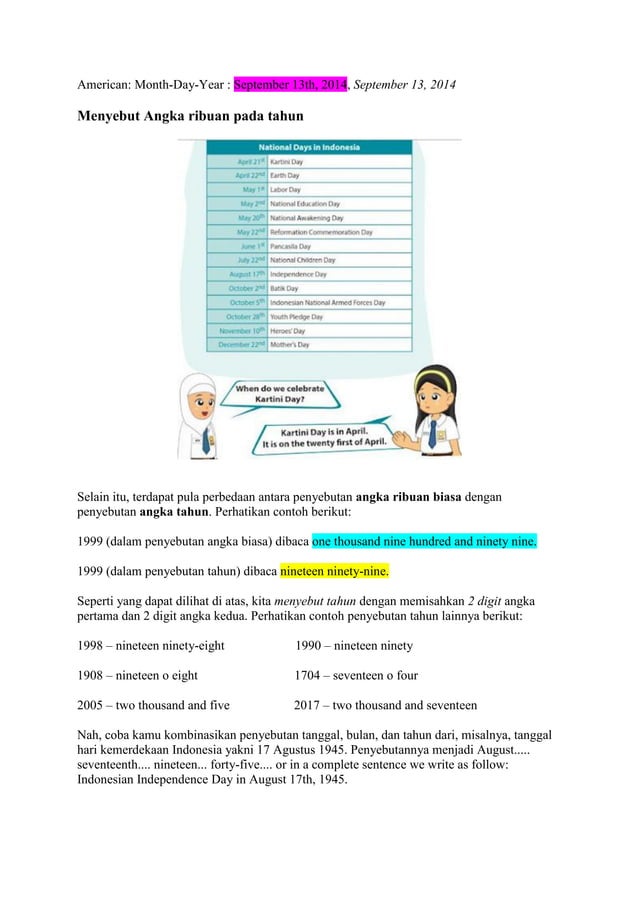 Cara penyebutan tanggal dalam bahasa inggris