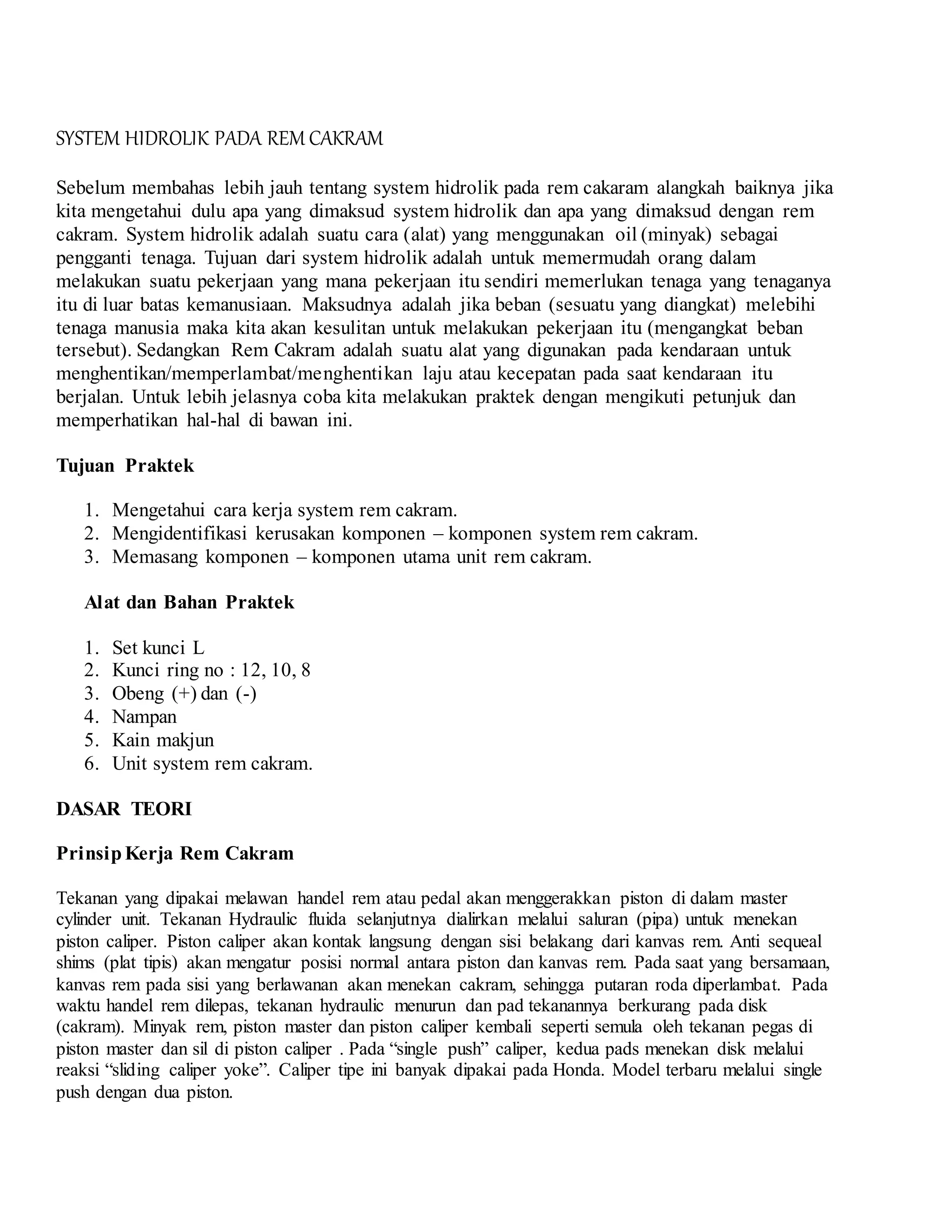 Cara perbaikan & pemekrisaan rem motor | DOCX