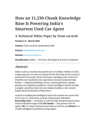 carArth Knowledge Base White Paper for India's pre-owned cars market. | PDF