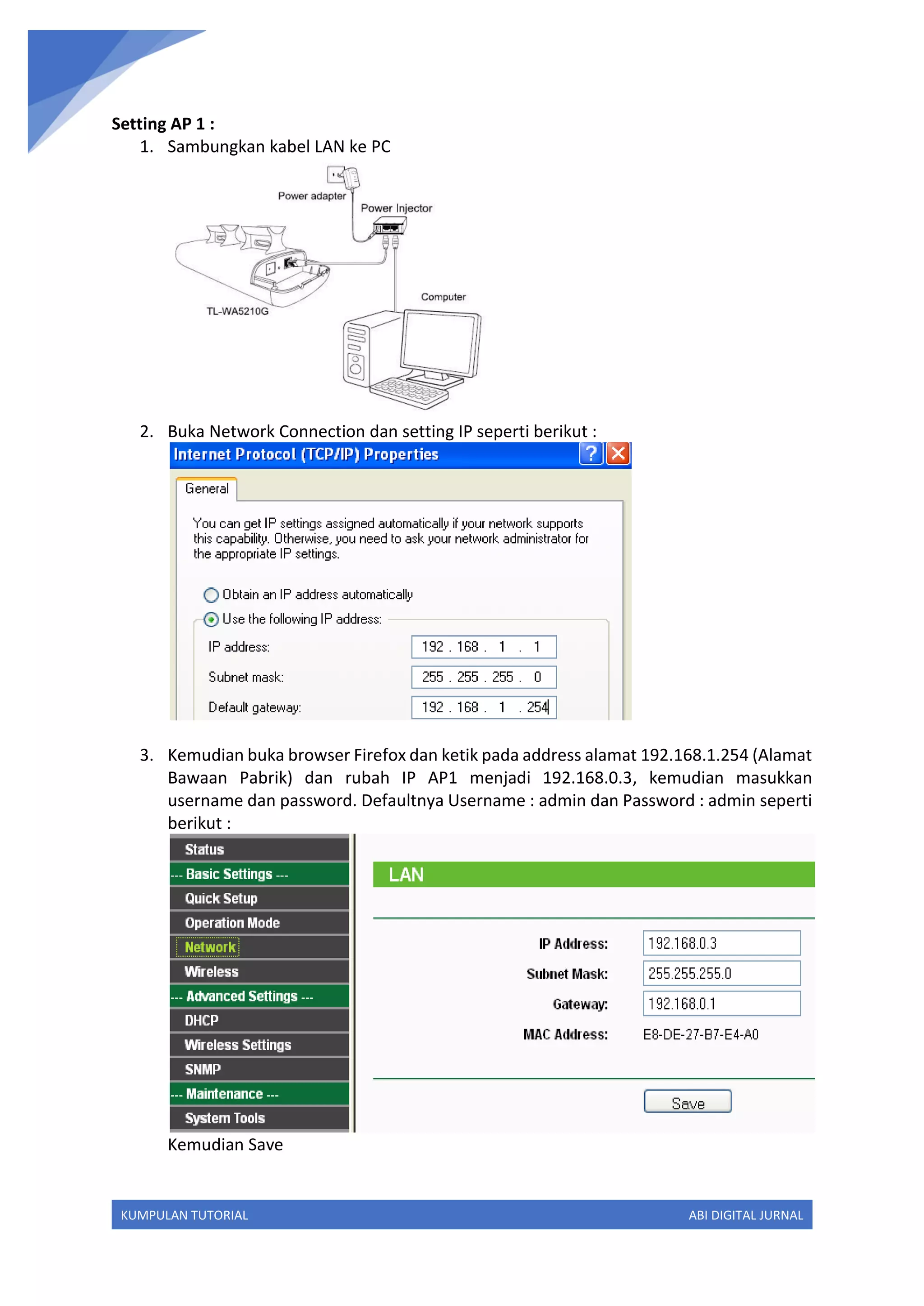 Cara setting point to point AP TPLINK 5210g | PDF