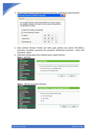 Cara setting point to point AP TPLINK 5210g | PDF