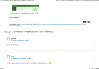 Cara setting router tp link untuk fast net (firstmedia) - subarkah | PDF
