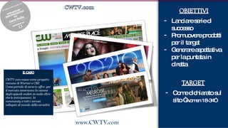 Lanciare serie di successo Promuovere prodotti per il target Generare aspettativa per la puntata in diretta Come dichiarato sul sito “ women 18-34” 