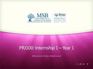 1 of 13
PRJ100:Internship1 – Year1
Mhamed Ali Ben Mahmoud
 