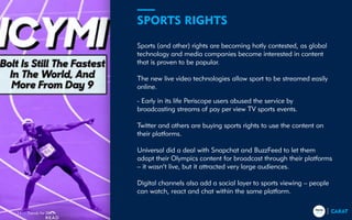 Sports (and other) rights are becoming hotly contested, as global
technology and media companies become interested in cont...