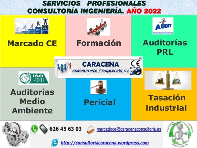 1
Marcado CE Formación Auditorías
PRL
Pericial
Tasación
industrial
SERVICIOS PROFESIONALES
CONSULTORÍA INGENIERÍA. AÑO 2022
Auditorías
Medio
Ambiente
 