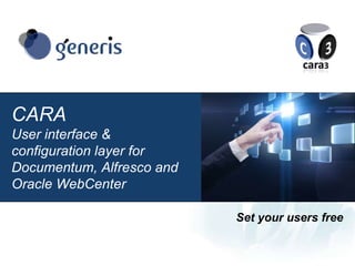Set your users free
CARA
User interface &
configuration layer for
Documentum, Alfresco and
Oracle WebCenter
 