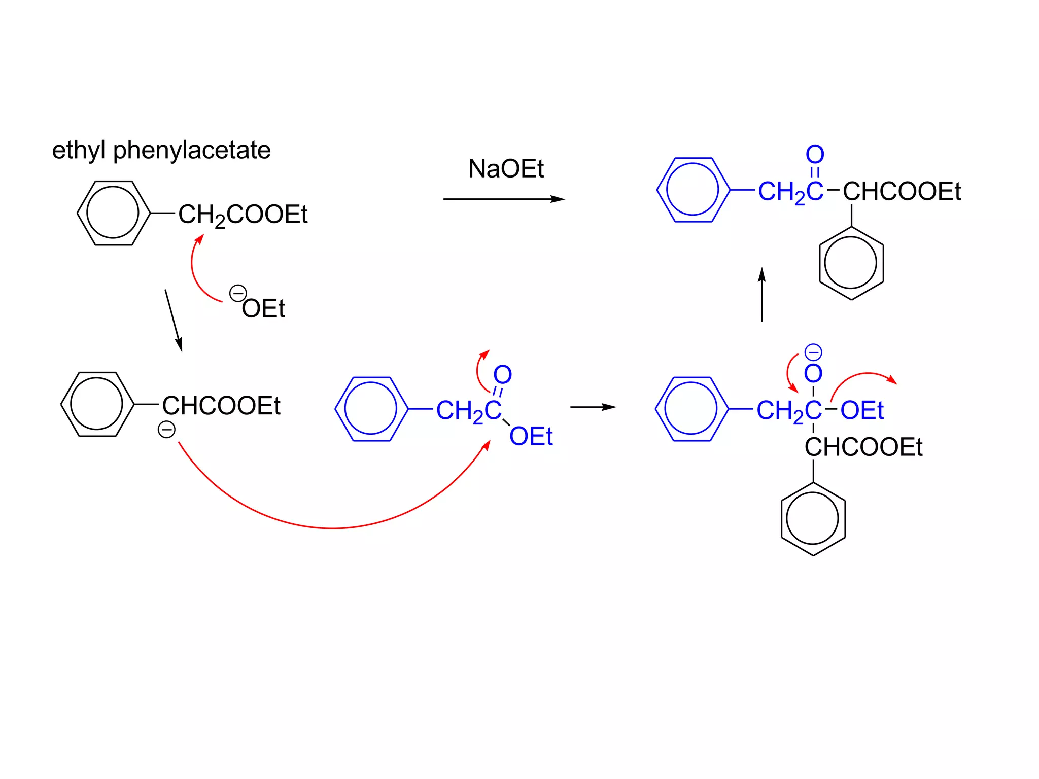 CH2COOEt
NaOEt
CH2C
O
CHCOOEt
ethyl phenylacetate
CHCOOEt CH2C
O
OEt
CH2C
O
CHCOOEt
OEt
OEt
 