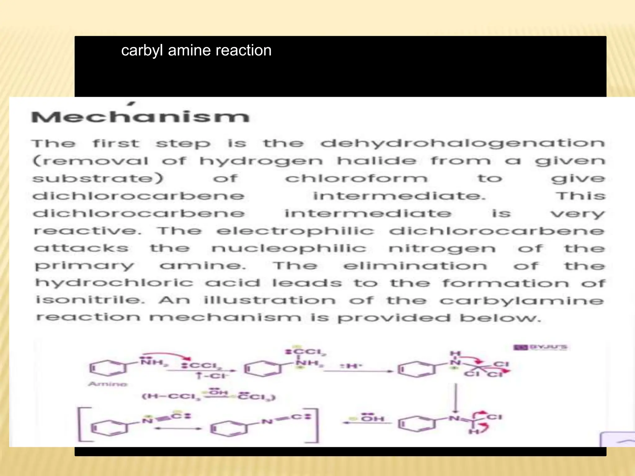 Carcarbyl amine reaction
 