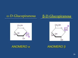 β-D-Glucopiranosa
34
ANOMEROANOMERO αα ANOMEROANOMERO ββ
 