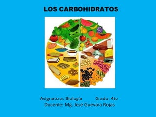 LOS CARBOHIDRATOS
Asignatura: Biología Grado: 4to
Docente: Mg. José Guevara Rojas
 