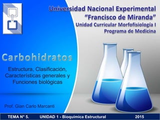 2015TEMA N° 5. UNIDAD 1 - Bioquímica Estructural
Prof. Gian Carlo Marcanti
 