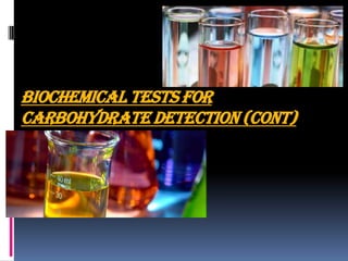 BIOCHEMICAL TESTS FOR
CARBOHYDRATE DETECTION (CONT)
 