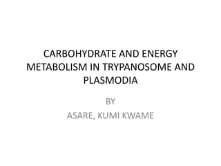 CARBOHYDRATE AND ENERGY
METABOLISM IN TRYPANOSOME AND
PLASMODIA
BY
ASARE, KUMI KWAME
 