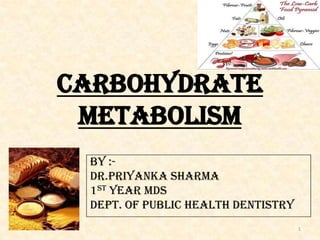 CARBOHYDRATE
METABOLISM
By :Dr.Priyanka Sharma
1st year MDS
Dept. Of Public Health Dentistry
1

 
