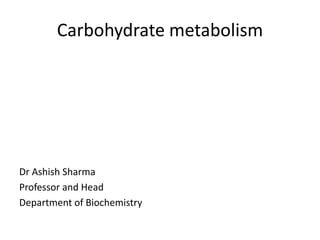 Carbohydrate metabolism
Dr Ashish Sharma
Professor and Head
Department of Biochemistry
 