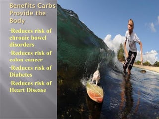 •Reduces risk of
chronic bowel
disorders
•Reduces risk of
colon cancer
•Reduces risk of
Diabetes
•Reduces risk of
Heart Disease
 